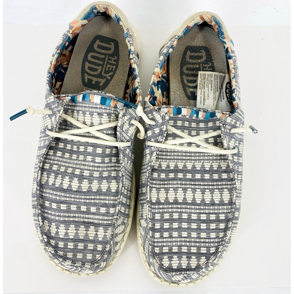 Hey Dude Wendy Boho Embroidery Slip On Shoes Grey Womens Size 7 Casual Mock Toe